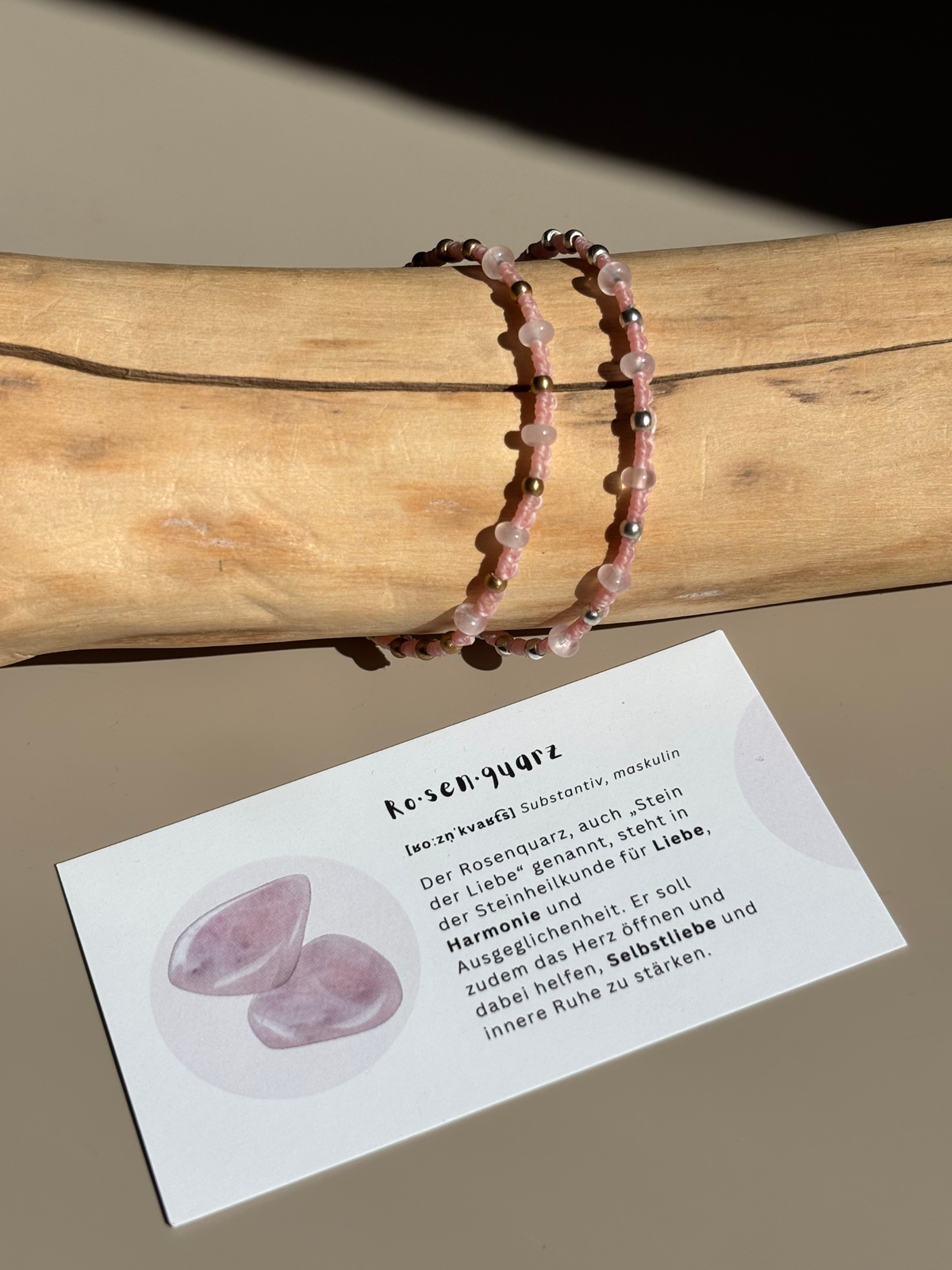 Makramee Armband Mary mit Rosenquarz 